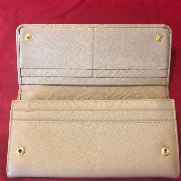 PRADA Vitello Continental Flap Travel Wallet, Cammeo